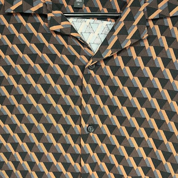 Express Mens Multicolor Short Sleeve Casual Button Up Shirt Sz M Geometric Retro - Picture 3 of 7